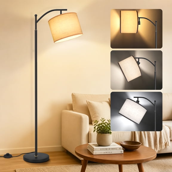 OUTON OUTON Floor Lamp for Living Room, Tall Standing Lamp with 3 Color Temperatures LED Bulb, Foot Switch, Black Floor Lamp for Bedroom, Office (Black)