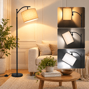 OUTON OUTON Floor Lamp for Living Room, Tall Standing Lamp with 3 Color Temperatures LED Bulb, Foot Switch, Black Floor Lamp for Bedroom, Office Black