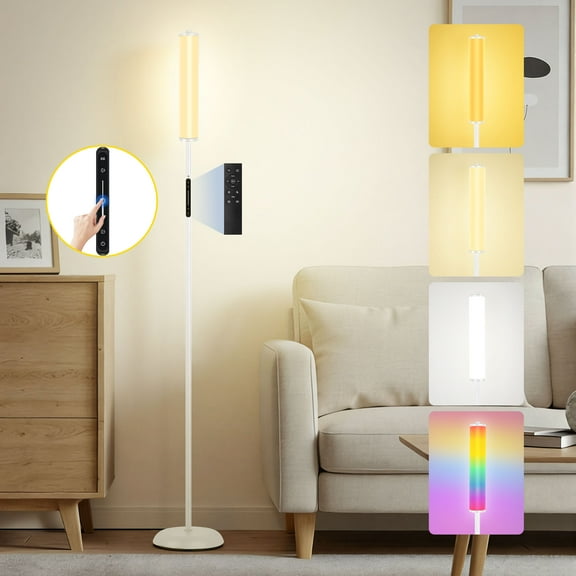 OUTON Bright LED Floor Lamp with Remote and APP Control, 1500LM 65" Tall Standing Lamp, Ambient Light, Music Sync, Modern Corner Lamps for Living Room, Bedroom, White