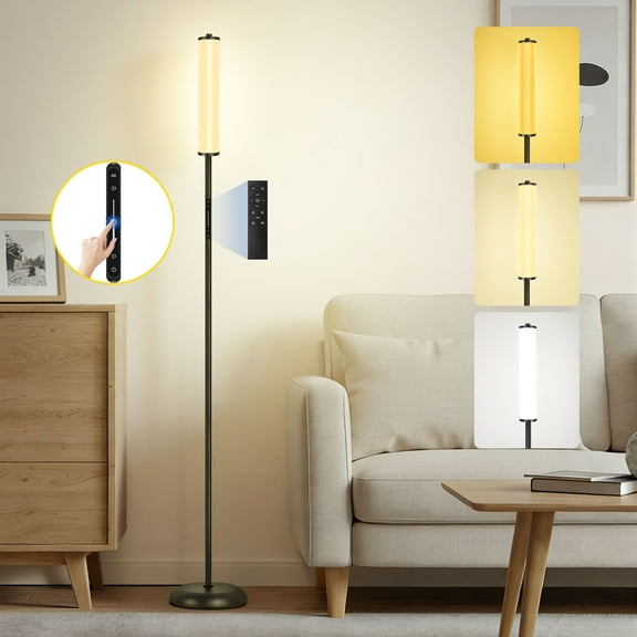 OUTON Bright LED Floor Lamp with Remote and APP Control, 1500LM 65" Tall Standing Lamp, Ambient Light, Music Sync, Modern Corner Lamps for Living Room, Bedroom, Black