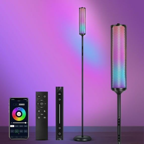 OUTON RGBIC Floor Lamp with Remote and App Control, Modern Lamp with 36+ Scenes, Music Sync, LED Corner Floor Lamp, Standing Lamp Tall Lamps for Living Room, Bedroom, Wire Black