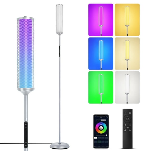 OUTON RGBIC Floor Lamp with Remote and App Control, Modern Lamp with 36+ Scenes, Music Sync, LED Corner Floor Lamp, Standing Lamp Tall Lamps for Living Room, Bedroom, Wire Grey