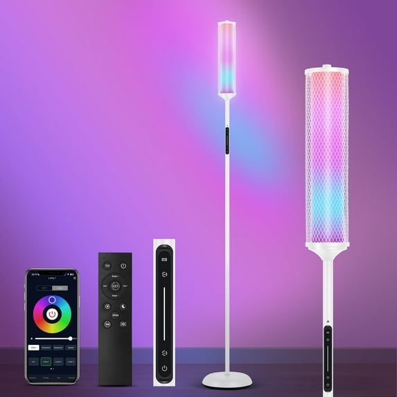OUTON RGBIC Floor Lamp with Remote and App Control, Modern Lamp with 36+ Scenes, Music Sync, LED Corner Floor Lamp, Standing Lamp Tall Lamps for Living Room, Bedroom, Wire White