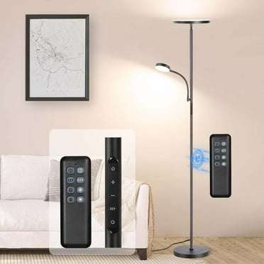 OUTON  Floor Lamps for Living Room, Torchiere Floor Lamp with Reading Light,4 Colors Temperature Dimmable Standing Lamps with Remote and Touch Control, Black