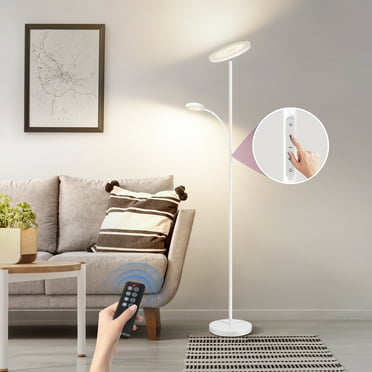 OUTON White Torchiere Floor Lamp with Reading Light, Dimmable Standing Light with 4 Color Temperature, LED Tall Lamp with Remote Control for Living Room Bedroom