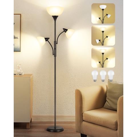 OUTON Torchiere Floor Lamp with Reading Light for Living Room, LED Standing Lampwith Remote Control for Bedroom, Modern Tall Reading Light, Black