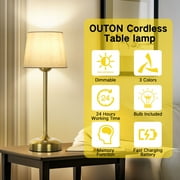 OUTON Touch Control Table Lamp for Living Room, 3-Way Dimmable Nightstand Bedside Lamp with Linen Fabric Shade for Bedroom Office, Gold