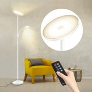 OUTON White Torchiere Floor Lamp with Reading Light, Dimmable Standing Light with 4 Color Temperature, LED Tall Lamp with Remote Control for Living Room Bedroom