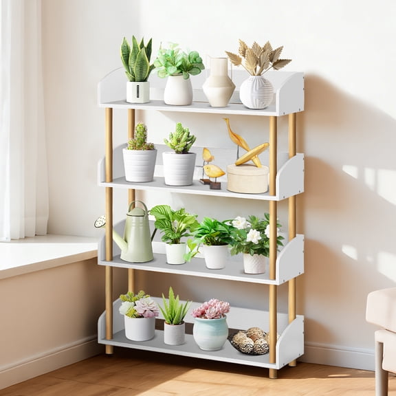 OUTONLIFE 4 Tier Open Bookshelf, Modern Bookshelves, Freestanding Storage Shelving Unit for Home Office Living Room Bedroom,White