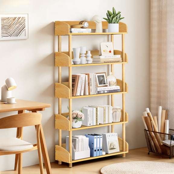 OUTONLIFE 5 Tier Open Bookshelf, Modern Bookshelves, Freestanding Storage Shelving Unit for Home Office Living Room Bedroom,Wood Color