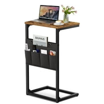 OUTONLIFE C Shaped Sofa Side Table, Small Slim End Table with Storage Bag, Couch Arm Table for Living Room, Black