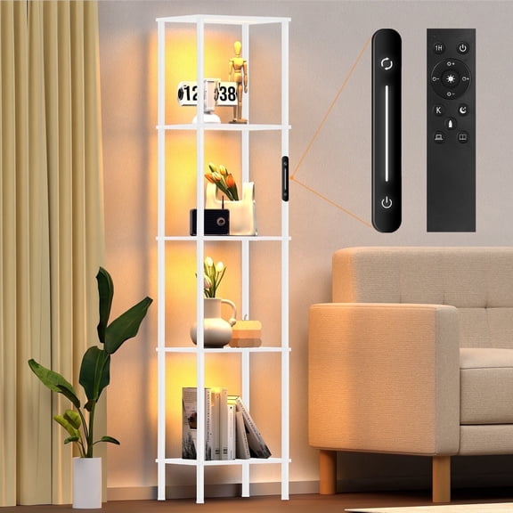 OUTONLIFE Display Shelf with LED Light Strip, 5-Tier Bookshelf, 66.5" Display Standing Shelf Units for Bedroom, Bathroom, Living Room, Kitchen, White