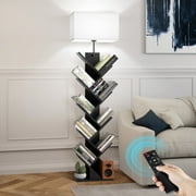OUTONLIFE Floor Lamp with Remote,Tree Bookshelf with Light, 9-Tier Floor Standing Bookcase for Living Room Bedroom, Office,Black