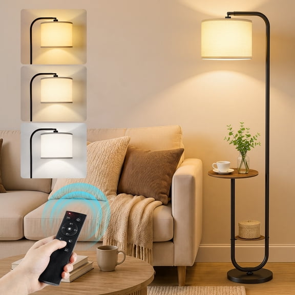 OUTONLIFE Floor Lamp with Table, End Table with Lamp for Living Room with USB & Type C Charging Port, Dimmable Lamps for Nightstand Attached for Bedroom, Brown
