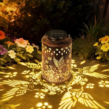 OUTONLIFE Solar Hanging Lantern Lights Outdoor Waterproof Metal Decorative for Garden Patio Yard Lawn and Tabletop Decorations, Unique Gifts for Women Mum (Hummingbird)