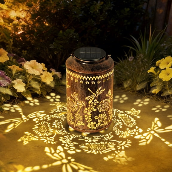 OUTONLIFE Solar Hanging Lantern Lights Outdoor Waterproof Metal Decorative for Garden Patio Yard Lawn and Tabletop Decorations, Unique Gifts for Women Mum (Dragonfly)