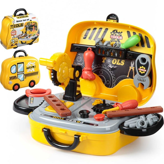 OUTOP 31 Pcs Kids Tool Set2in1 Workbench PlaysetTool Box for