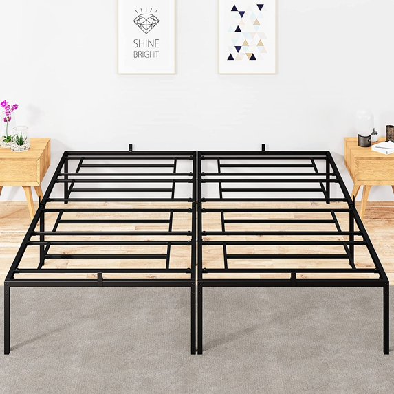 OUTOP King Size All-Metal Platform Bed Frame Strong Steel Bed Mattress Base Without Springs Large Storage Space Easy To Assemble Non-Vibration And Noise-Free Black