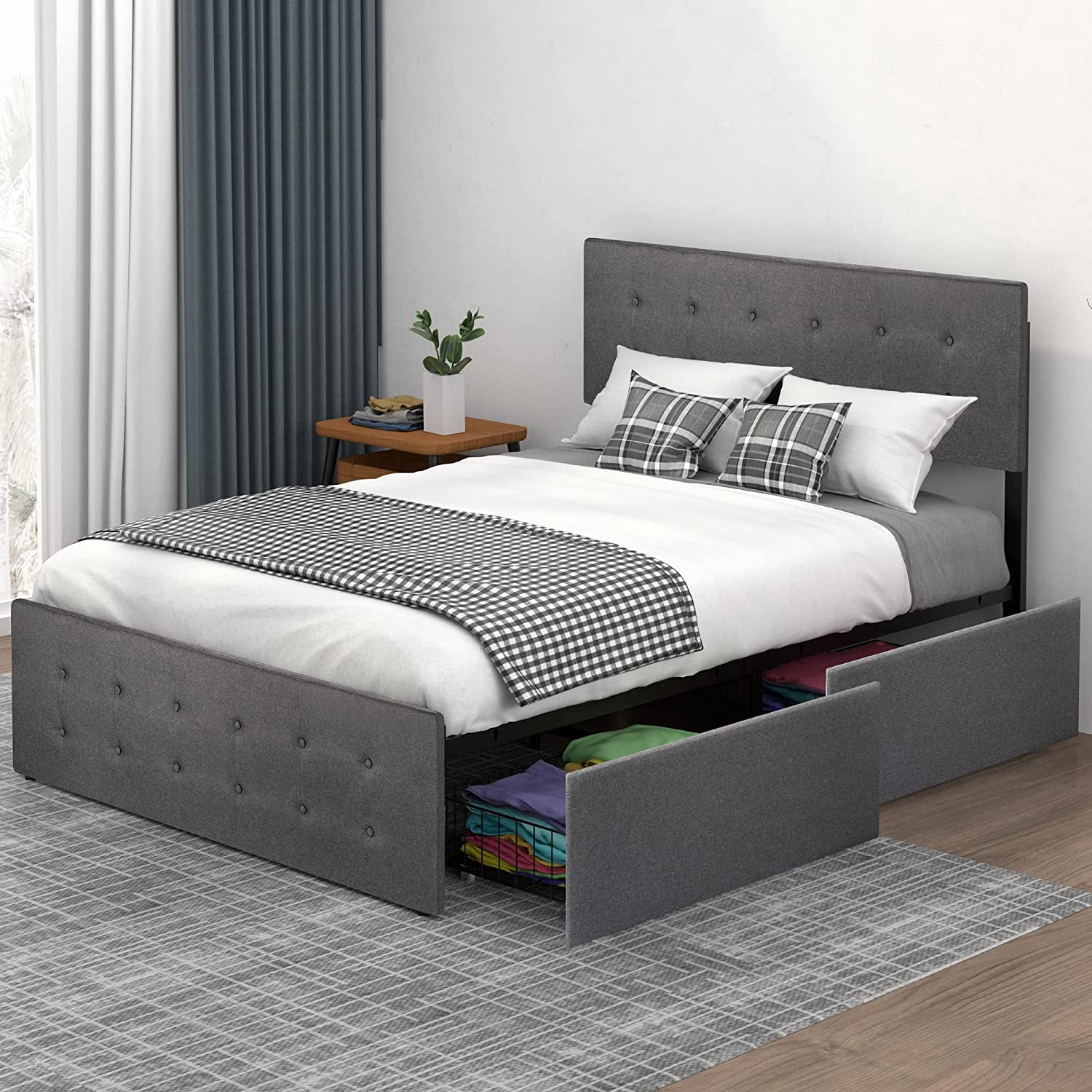Free Shipping! OUTOP Queen Bed Frame with 4 Storage Drawers Free Shipping! OUTOP Queen Bed Frame with 4 Storage Drawers