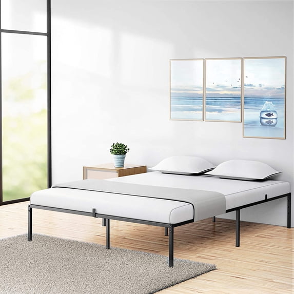 OUTOP Queen Size Metal Platform Bed Frame With Sturdy Steel Bed Slab Mattress Foundation No Need For Springs Large Storage Space Easy To Assemble