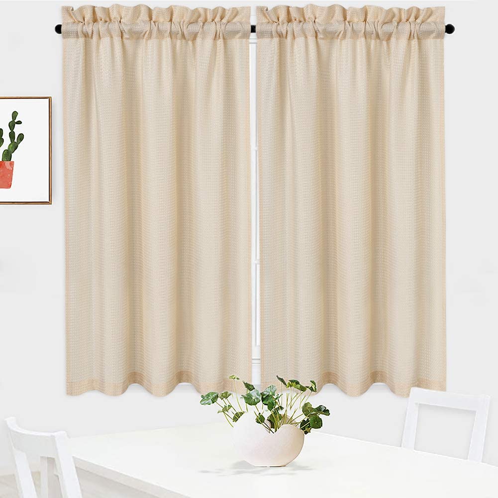 OUTOP Waffle Kitchen Tier Curtains Short Length Water Repellent Rod