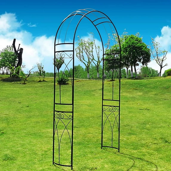 OUTOUR Stereoscopic Metal Garden Arch Arbor Arbour Archway with Graceful Curve for Climbing Plants Roses Vines, Outdoor Garden Lawn Backyard Patio, Wedding, Black