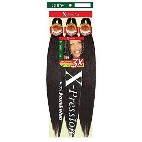OUTRE SYNTHETIC PRE STRETCHED ULTRA BRAID - XPRESSION 3X 52” (Color:1 Jet Black, Pack of 2)