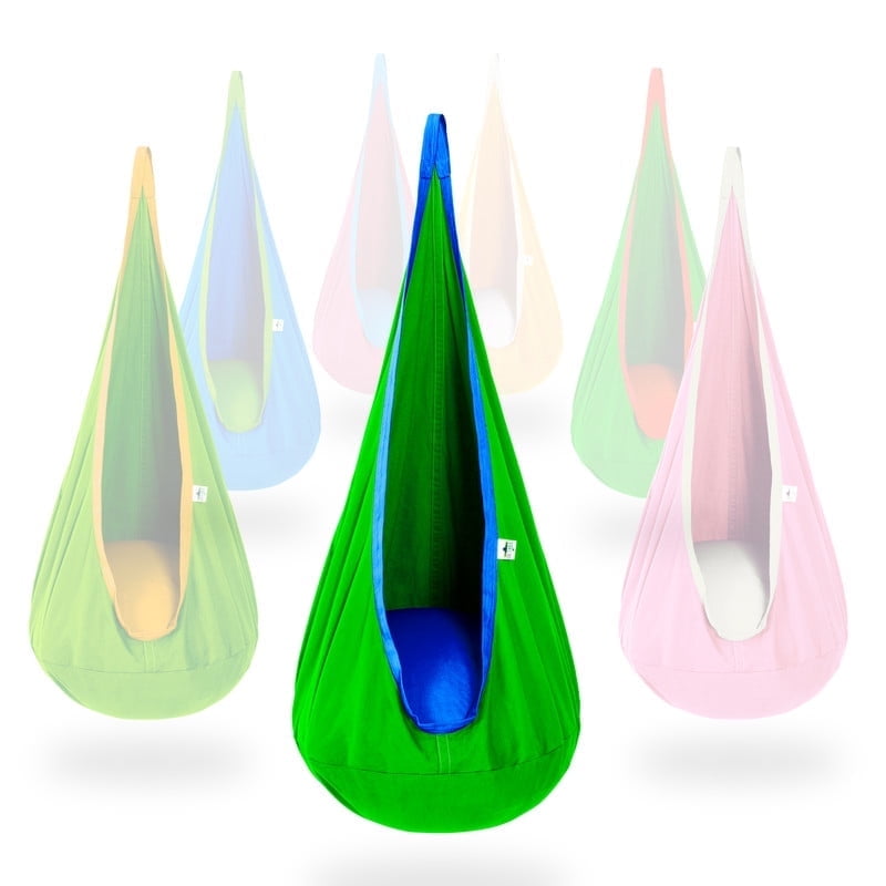 OUTREE Cotton Kids Pod Swing Seat Green and Blue