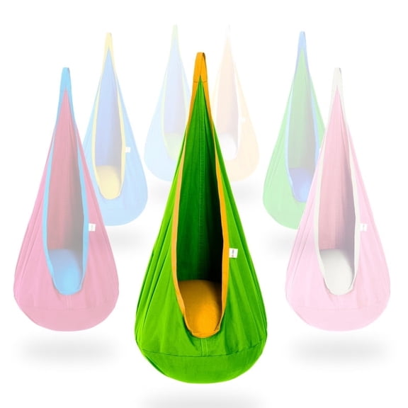 OUTREE Cotton Kids Pod Swing Seat Green and Yellow