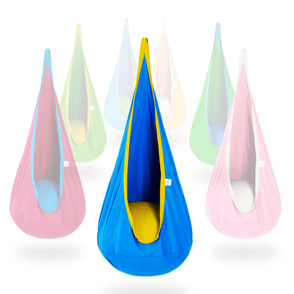OUTREE Kids Pod Swing Seat, Cotton Child Hammock Swing Chair, Sensory Swing for Indoor and Outdoor Use,Blue and Yellow