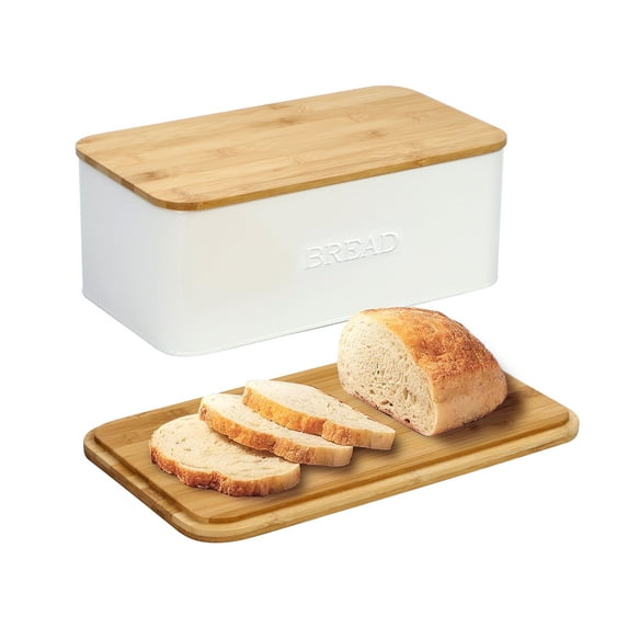OUTSHINE White Bread Box for Kitchen Countertop, Bread Box with Cutting Board Lid, White Bread Box, Small Bread Box, Bread Bin, Bread Holder for Kitchen Counter, Ceramic Bread Box