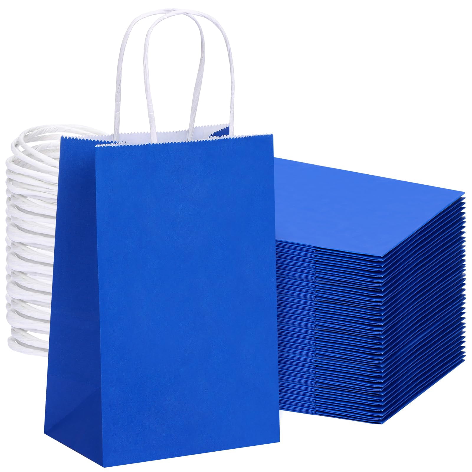 OUTUXED 150pcs Brown Kraft Paper Gift Bags With Handles - 5.25x3.2x8 Inch Small Shopping Bags Bulk, DIY Printable