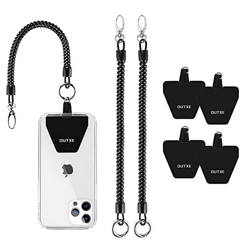 OUTXE Phone Lanyard Tether with 4 Patch 2 Phone Tether, 4 Phone Patch with Adhesive, Compatible with Smartphone Black