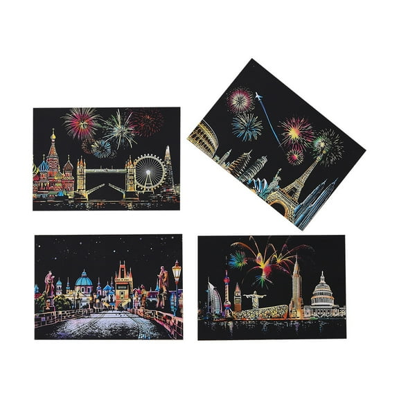 OUTlOU Suitable for indoor decoration Creative DIY Scratch Art Painting Paper With Wooden Drawing Stick Kid Adult