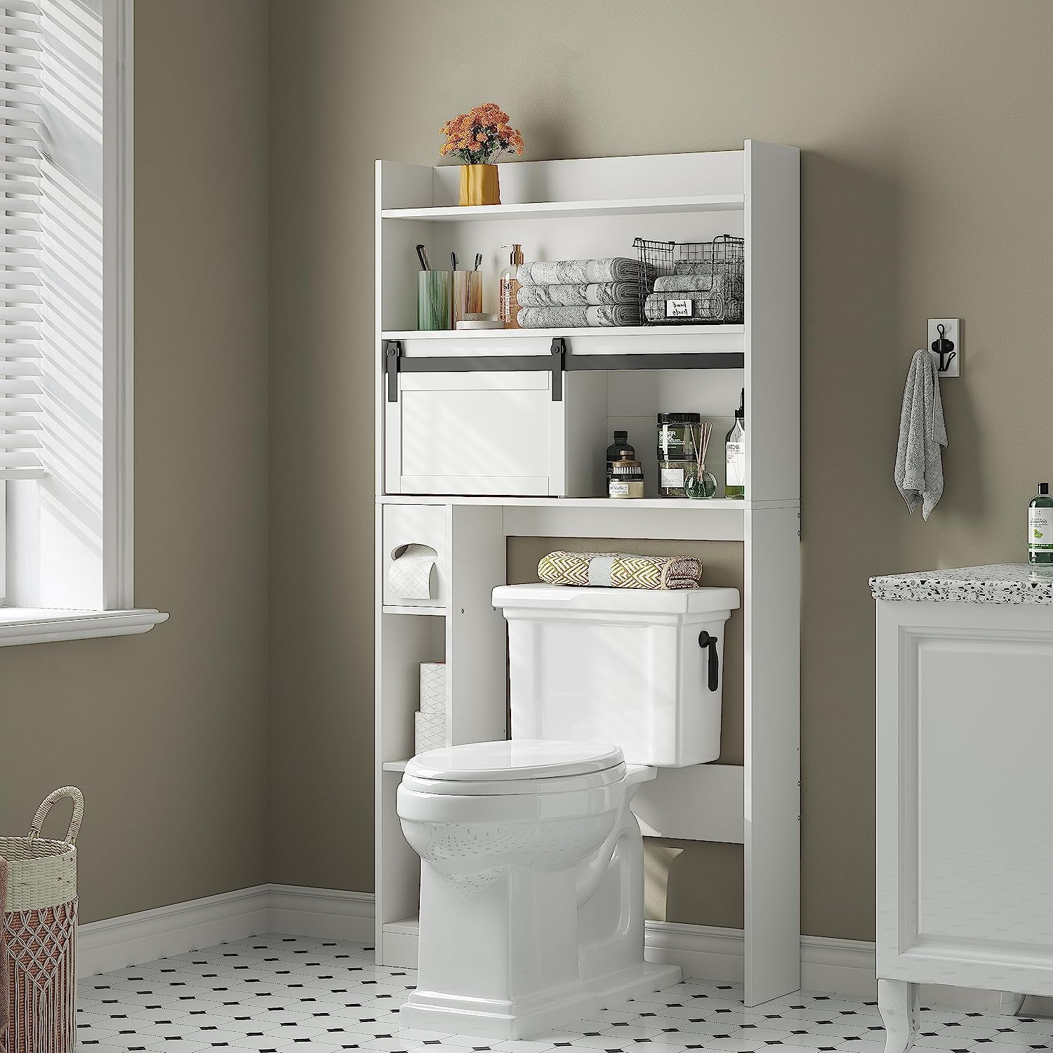 OUWI Over The Toilet Storage Cabinet, 6-Tier Toilet Organizer Rack, Bathroom Shelf Over Toilet ...