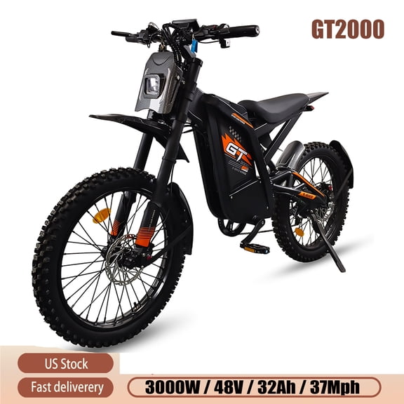 OUXI GT2000 3000W Peak Power E Mountain Bike for Adults,37mph E-Bike, 48V 32AH Removable Battery Mountain E Bike,24"fat tire off Road Bicycles,Dual Fork Suspension & Hydraulic Brakes UL2849