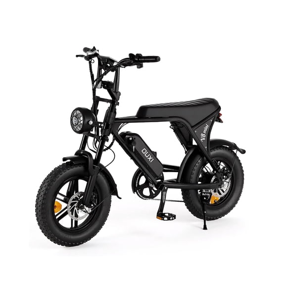 OUXI V8 Mini Electric Bike for Adults, 1000W Peak E-Bike with 16" Fat Tires, 36V 10.4Ah Removable Battery, Up to 20MPH, 7-Speed Electric Bicycle with Dual Disc Brakes, Front Suspension, Black