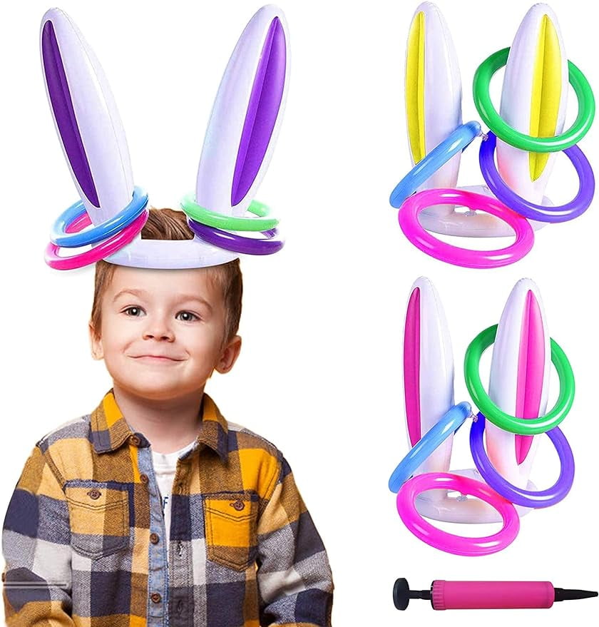 OUXIA 3 Pack Inflatable Bunny Easter Ring Toss Game Easter Rabbit Ears