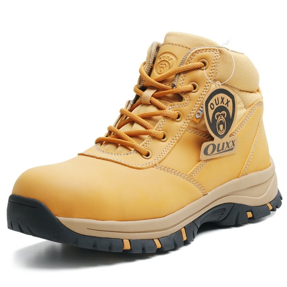 OUXX Mens Work Boots, Side Zipper, Steel Toe Shoes, Anti-Slip Rubber Sole, Puncture-Proof