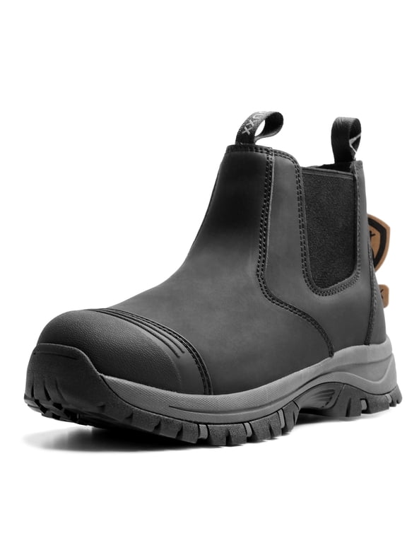 Steel Toe Chelsea Work Boots for Men – Slip-On Safety Boot, Waterproof Leather, Slip-Resistant Sole, Kevlar Puncture-Proof Midsole, ASTM F2413-18 EH Rated