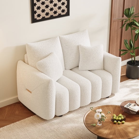 Wiilayok 56" Modern Loveseat Small Sofa,Teddy 2 Seater Sofa Couch with Back Cushions,Tufted Single Sofa Accent Chair for Small Spaces Living Room Bedroom Studio Office,Beige