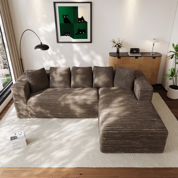 Wiilayok Sofa with Pillows, Modern Convertible L Shaped Couch for Living Room and Bedroom, 107 inch,Camel