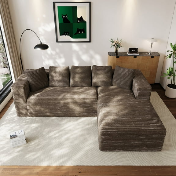 Wiilayok Modular Cloud Sectional Couch,107" L Shaped Sectional Sofa with Right Chaise,Upholstered Deep Seat Sofa for Living Room Bedroom,Camel(Corduroy)
