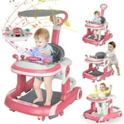 OUYI Foldable Baby Walker for Newborn & Toddler Safe - Sunshade, Foldable for Portability, Pink