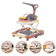 OUYI Foldable Baby Walker for Newborn & Toddler Safe - Sunshade, Foldable for Portability, Pink