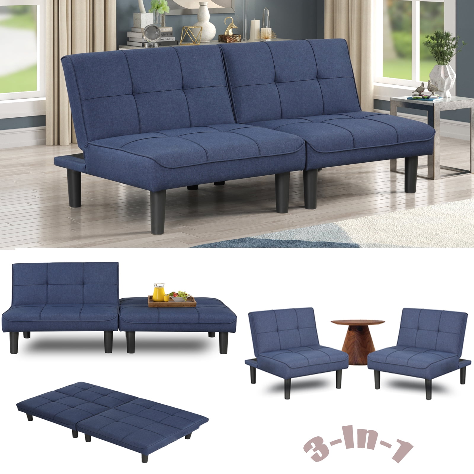 OUllUO 3In1 Convertible Futon Sofa Bed Twins, Loveseat Futon Couch