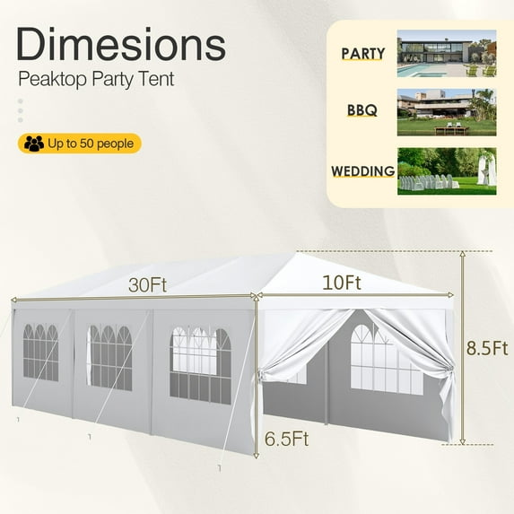 OV-CNP22-0083-2 Lacoo 10' x 30' Outdoor Gazebo Party Tent Patio Canopy Camping Shelter Pavilion w/Removable Sidewalls Carport Cater BBQ Events