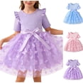 thumbnail image 1 of OVAFBAU Girls Dresses Summer Outfits Short Sleeve Ruffled Waist Princess Sundress, 1 of 8