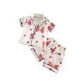 thumbnail image 1 of OVAFBAU Girls Sleepwear 2 Piece Loungewear Set Kids Satin Loungewear Long Sleeve V Neck Loungewear Pants Outfit Set, 1 of 3