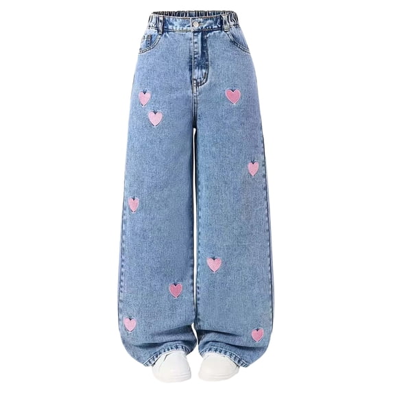 OVAFBAU Girls Wide Leg Jeans Denim Pants Denim Girls Straight Leg Loose Wide Leg Casual Comfortable Pants